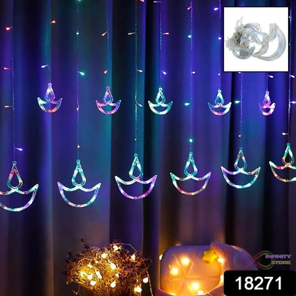 Multicolor 12 Diya Curtain String Lights, Window Curtain Lights with 8 Flashing Modes Decoration Light (Multi Color) - infinityexculsivestore.com