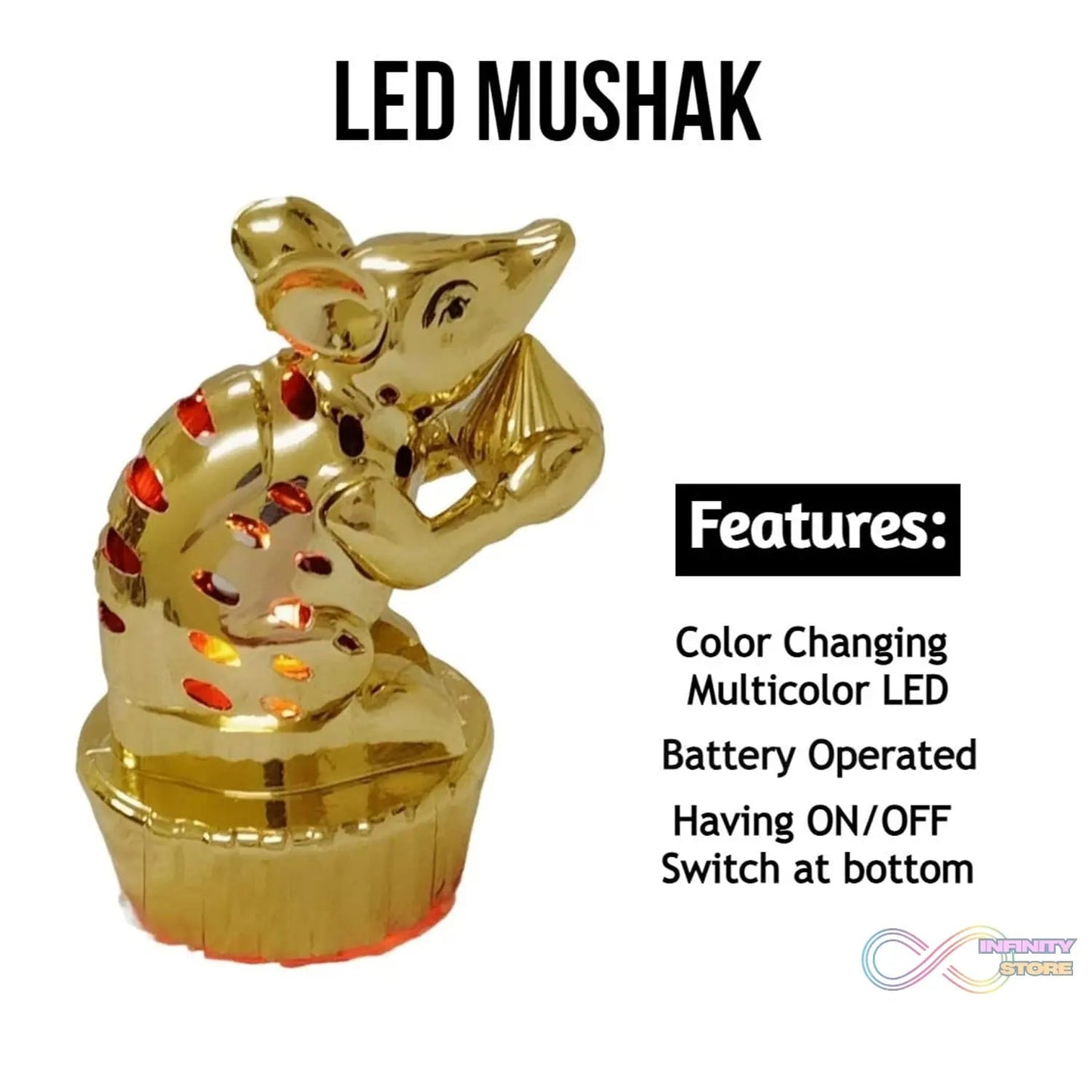 Multicolour LED Mushak / LED Mooshak for Ganpati Decorations (1 Pc) - infinityexculsivestore.com