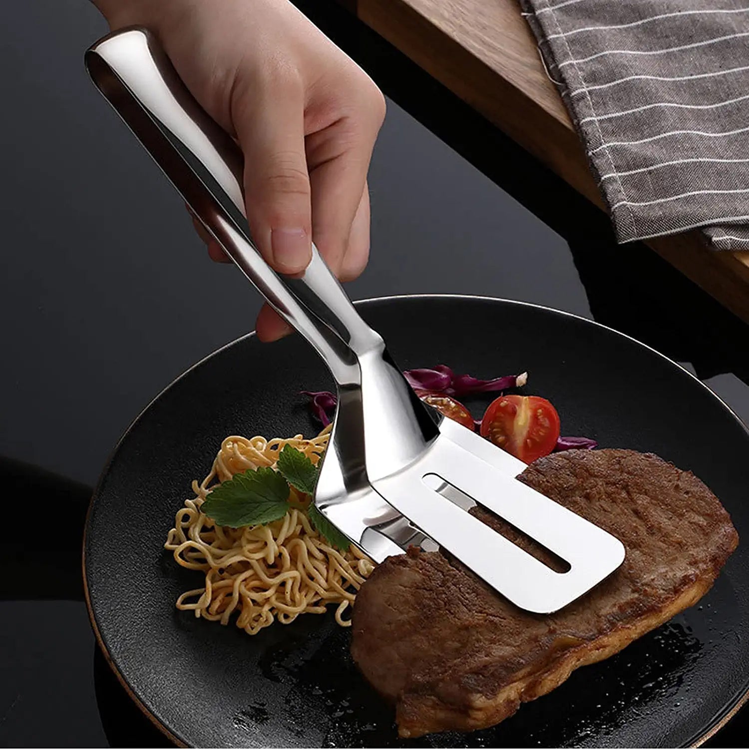 Multifunction Cooking Serving Turner Frying Food Tong. Stainless Steel Steak Clip Clamp BBQ Kitchen Tong. - infinityexculsivestore.com