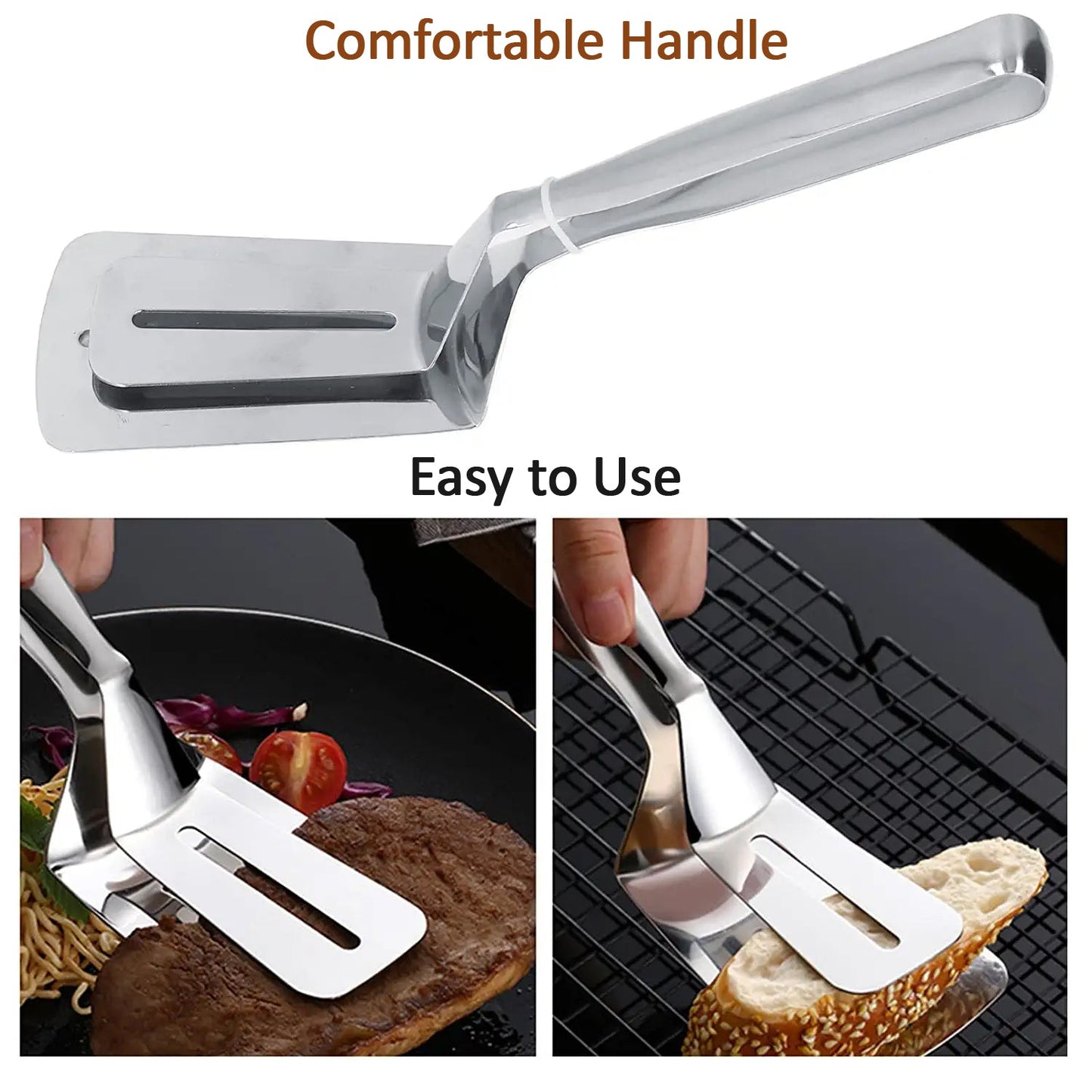 Multifunction Cooking Serving Turner Frying Food Tong. Stainless Steel Steak Clip Clamp BBQ Kitchen Tong. - infinityexculsivestore.com