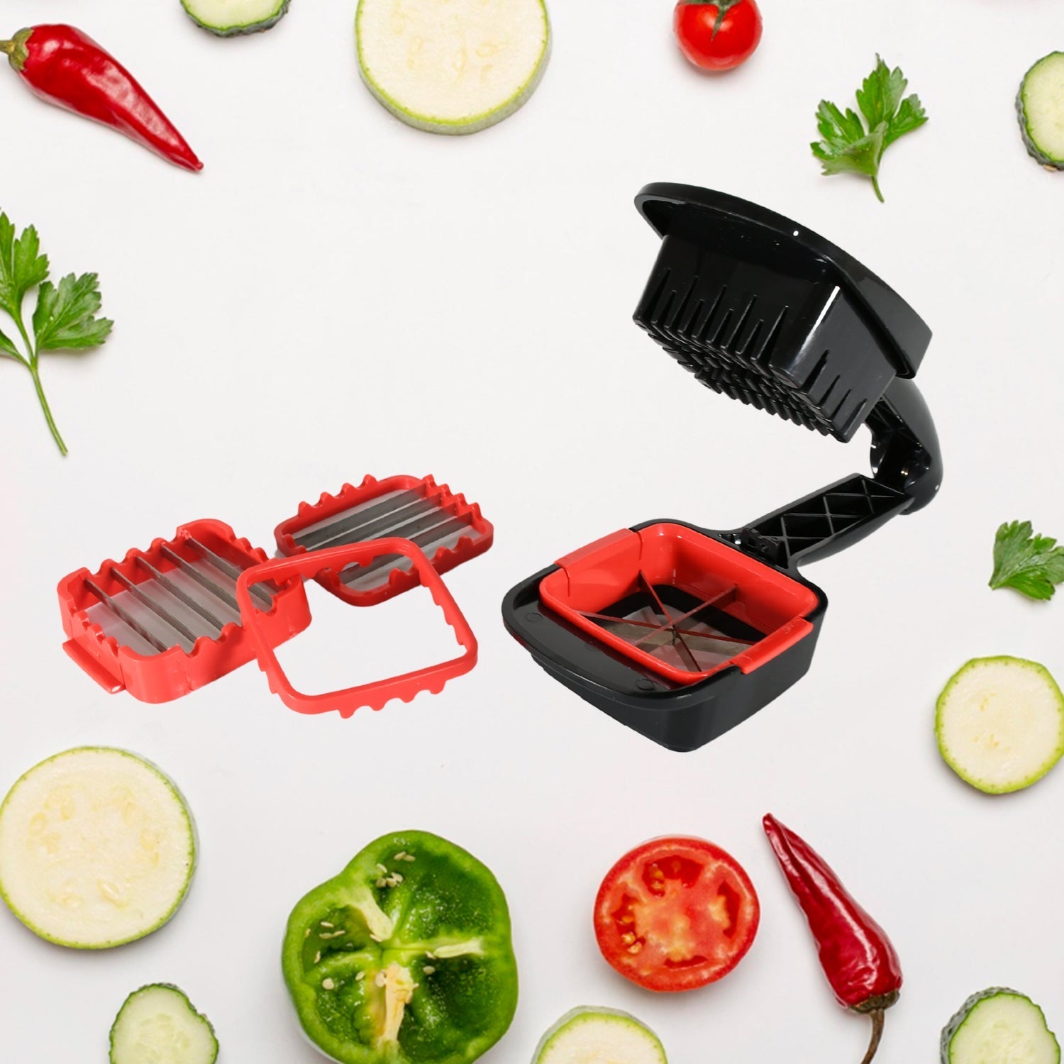 Multifunction Vegetable Cutter Manual Vegetable Quick Dicer Fruit Chopper Slicer with 3 Interchangeable Stainless Steel Blade Inserts, Non - Skid Base Slicer and Chopper - infinityexculsivestore.com