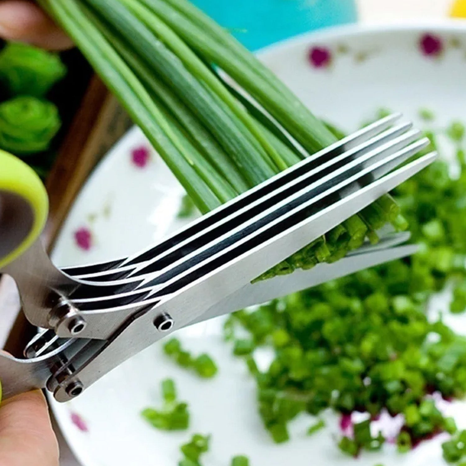 Multifunction Vegetable Stainless Steel Herbs Scissor With 5 Blades (1 Pc) - infinityexculsivestore.com