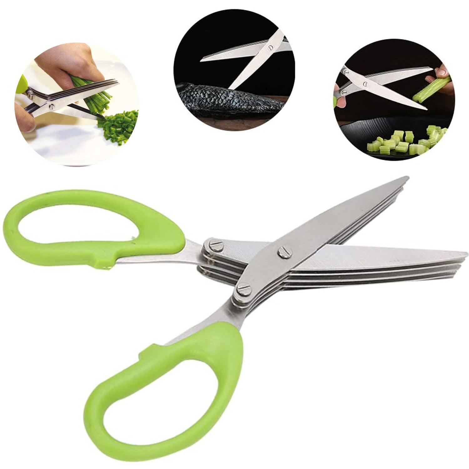 Multifunction Vegetable Stainless Steel Herbs Scissor with 3 Blades - infinityexculsivestore.com