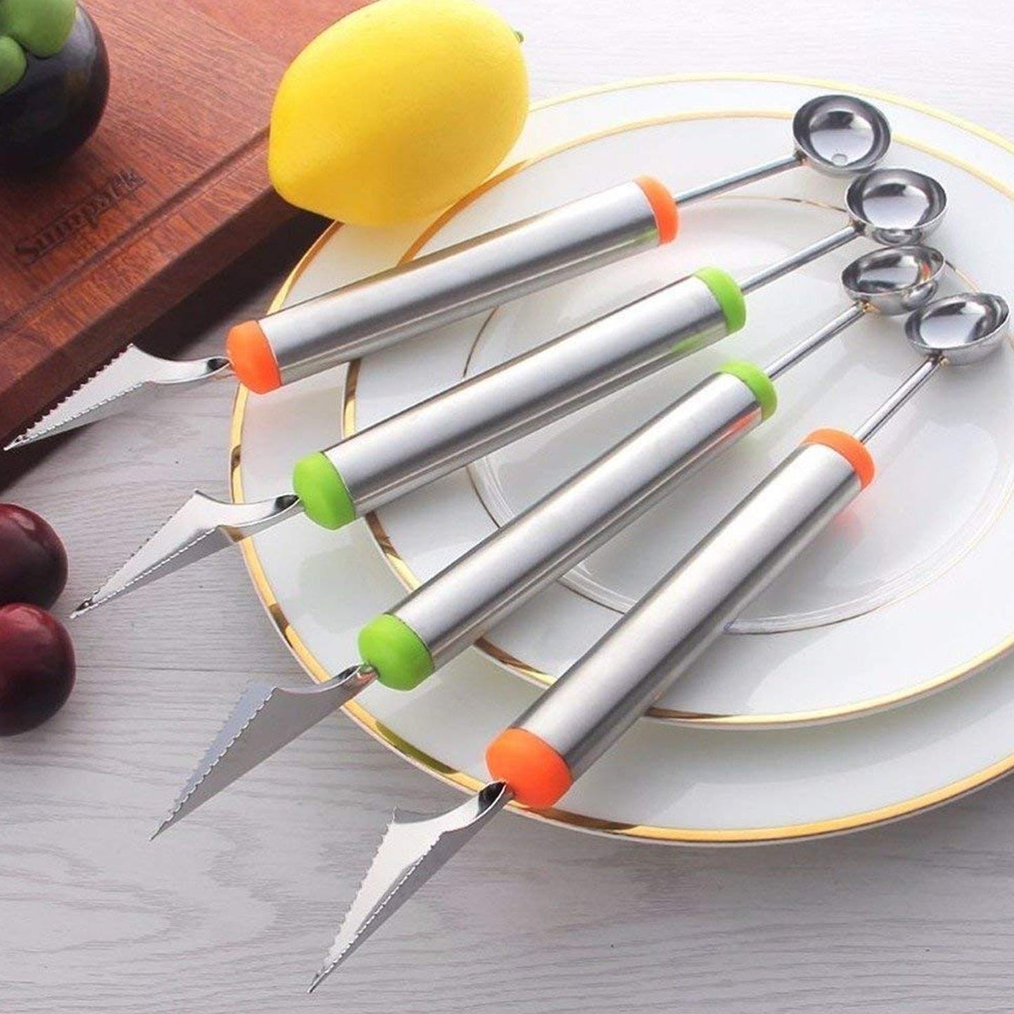 Multifunctional 2 in 1 Melon Baller - Stainless Steel Dig Scoop with Fruit Carving Knife. - infinityexculsivestore.com