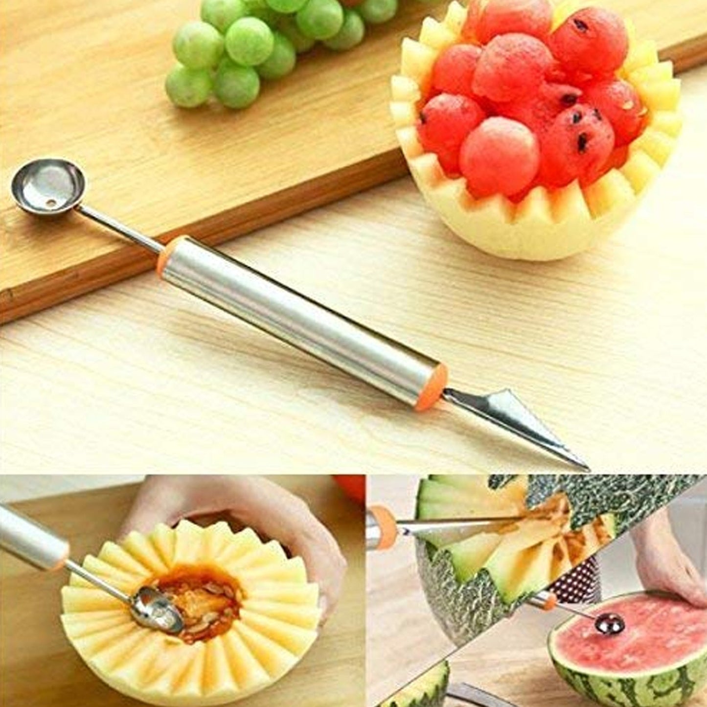 Multifunctional 2 in 1 Melon Baller - Stainless Steel Dig Scoop with Fruit Carving Knife. - infinityexculsivestore.com