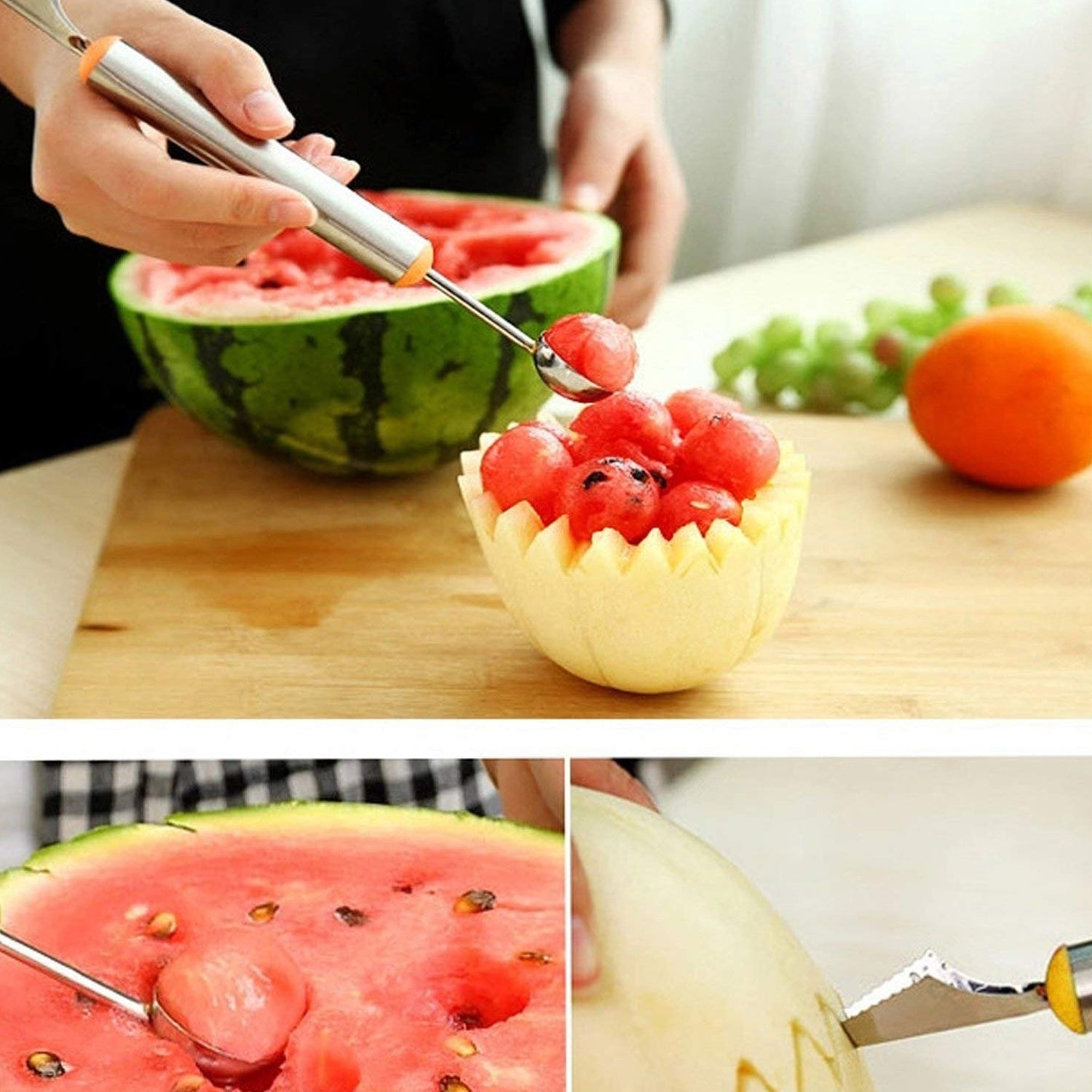 Multifunctional 2 in 1 Melon Baller - Stainless Steel Dig Scoop with Fruit Carving Knife. - infinityexculsivestore.com