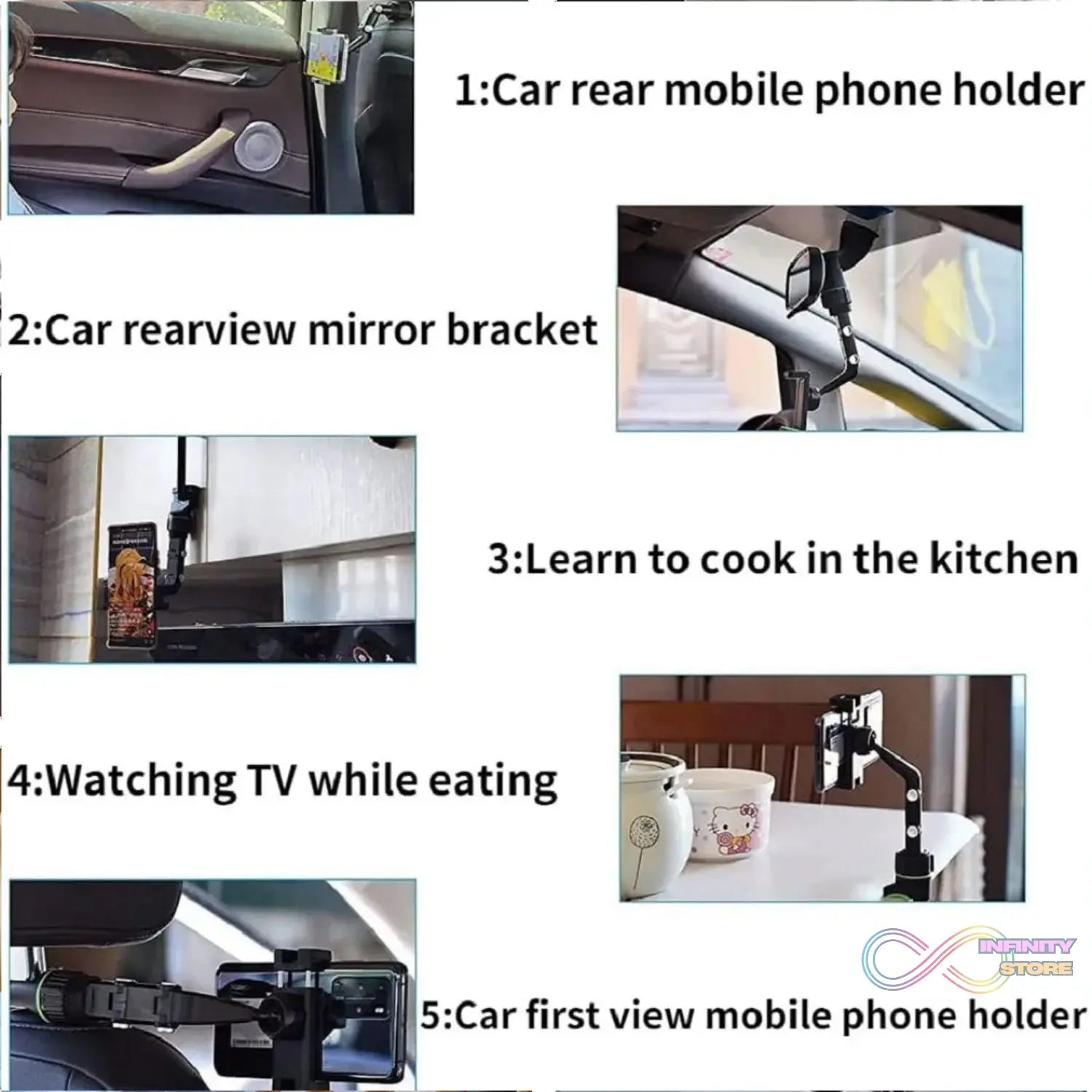 Multifunctional Car Rear View 360° Rotatable Mobile Holder - infinityexculsivestore.com