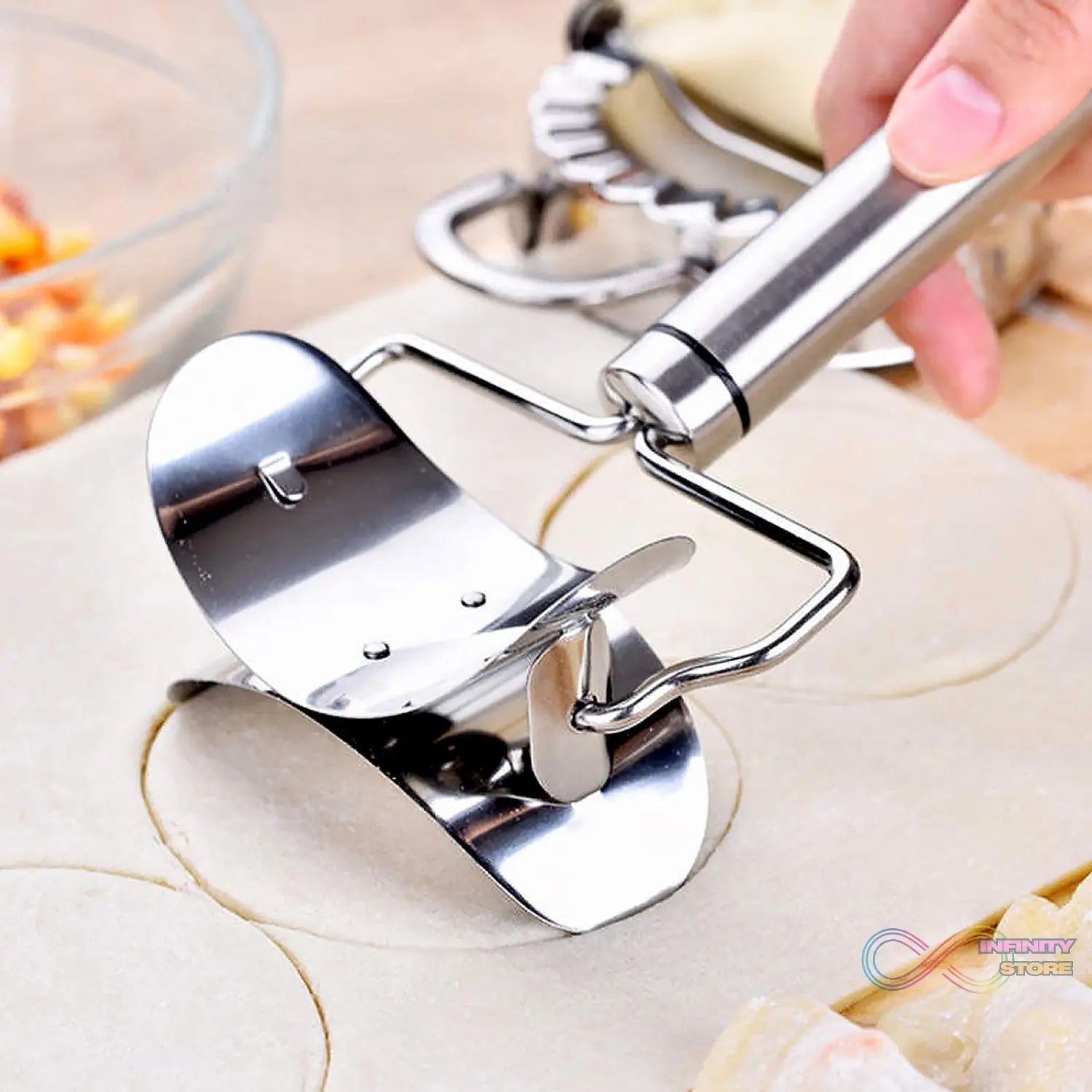 Multifunctional Easy and Fast Stainless Steel Puri cutter roller Machine with Handle for Home Baking Tools for Women, Dough Circle Roller Cutter for Kitchen (1 pc) - infinityexculsivestore.com