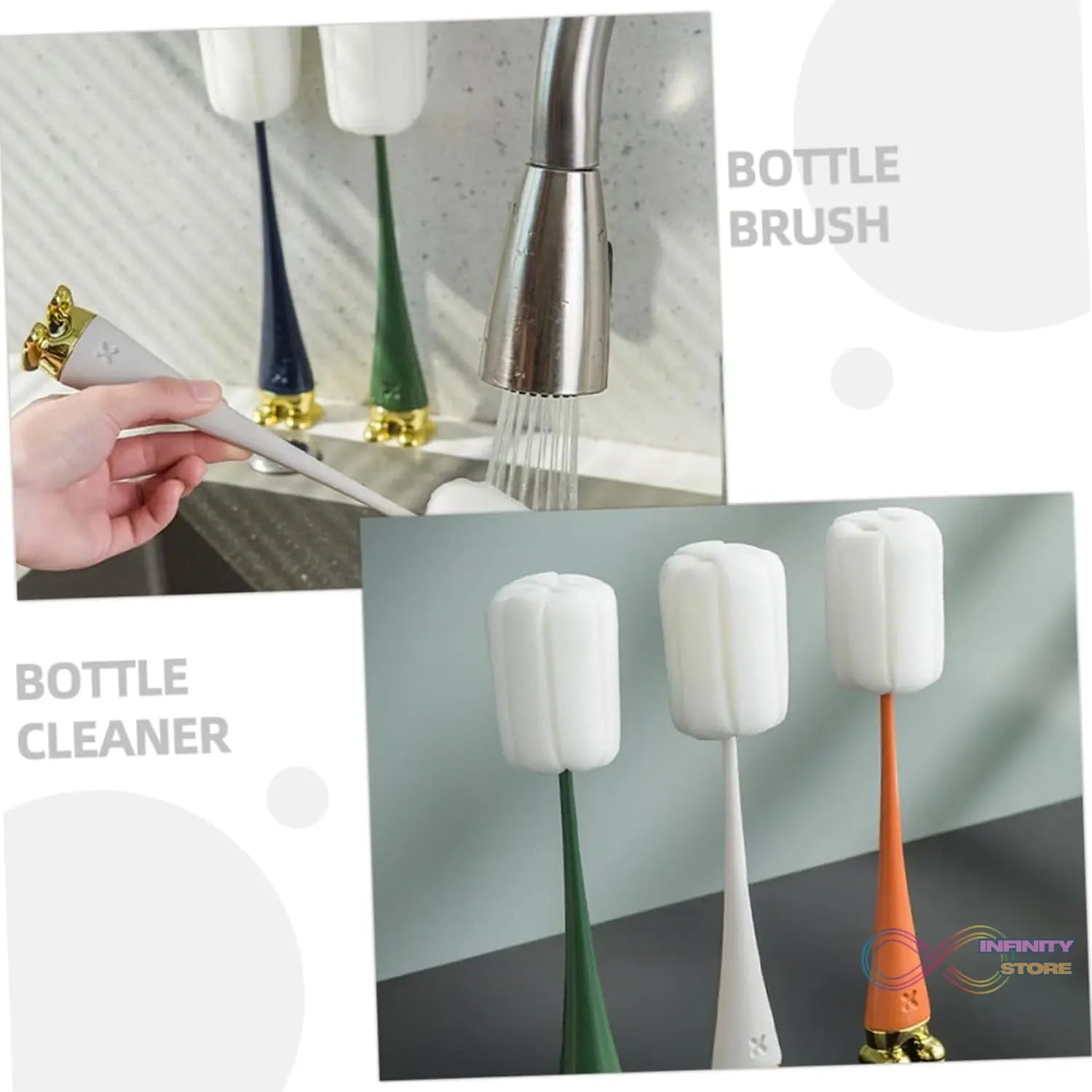 Multifunctional Silicone Bottle Cleaning Foam Brush with Plastic Long Handle (1 Pc) - infinityexculsivestore.com