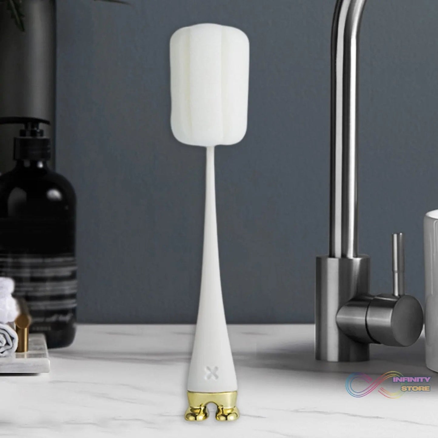Multifunctional Silicone Bottle Cleaning Foam Brush with Plastic Long Handle (1 Pc) - infinityexculsivestore.com