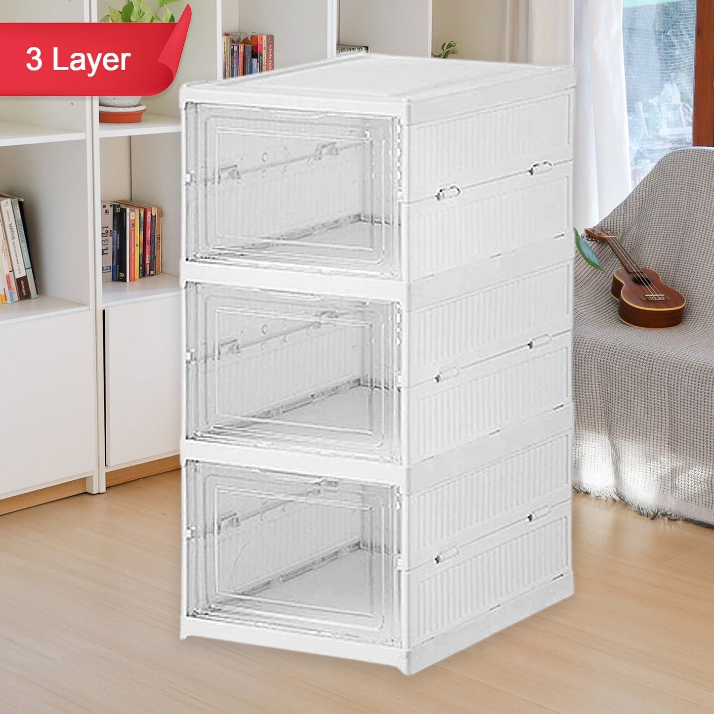 Stackable Multifunctional Storage, for Clothes Foldable Drawer Shelf Basket Utility Cart Rack Storage Organizer Cart for Kitchen, Pantry Closet, Bedroom, Bathroom, Laundry (3 Layer / 1 Pc) - infinityexculsivestore.com