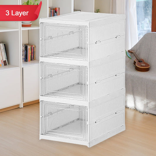 Stackable Multifunctional Storage, for Clothes Foldable Drawer Shelf Basket Utility Cart Rack Storage Organizer Cart for Kitchen, Pantry Closet, Bedroom, Bathroom, Laundry (3 Layer / 1 Pc) - infinityexculsivestore.com