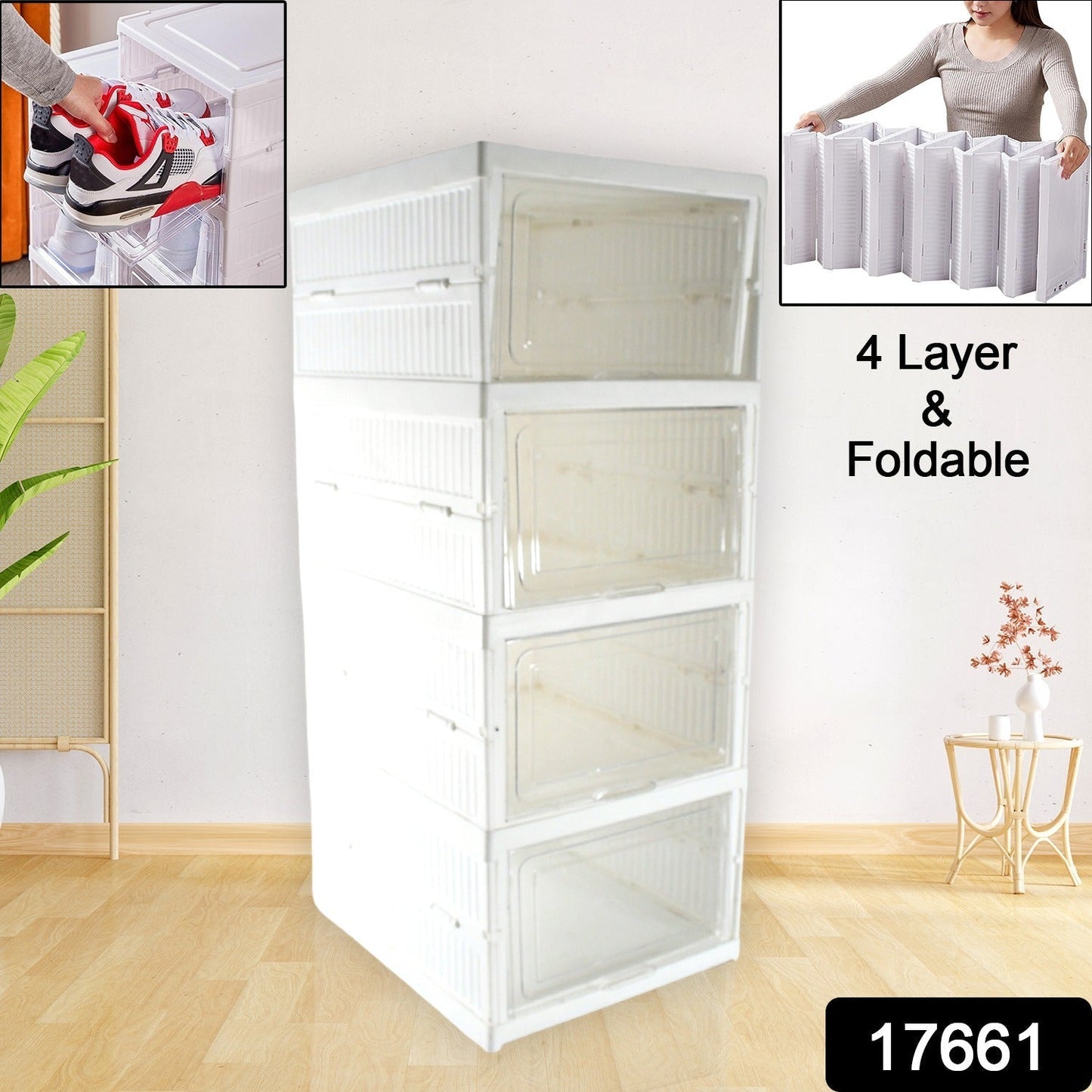 Stackable Multifunctional Storage, for Clothes Foldable Drawer Shelf Basket Utility Cart Rack Storage Organizer Cart for Kitchen, Pantry Closet, Bedroom, Bathroom, Laundry (4 Layer / 1 Pc) - infinityexculsivestore.com