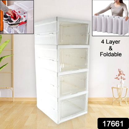Stackable Multifunctional Storage, for Clothes Foldable Drawer Shelf Basket Utility Cart Rack Storage Organizer Cart for Kitchen, Pantry Closet, Bedroom, Bathroom, Laundry (4 Layer / 1 Pc) - infinityexculsivestore.com