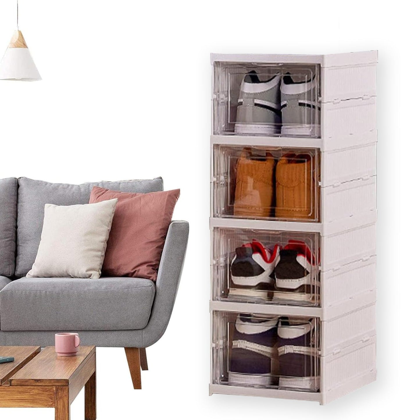 Stackable Multifunctional Storage, for Clothes Foldable Drawer Shelf Basket Utility Cart Rack Storage Organizer Cart for Kitchen, Pantry Closet, Bedroom, Bathroom, Laundry (4 Layer / 1 Pc) - infinityexculsivestore.com