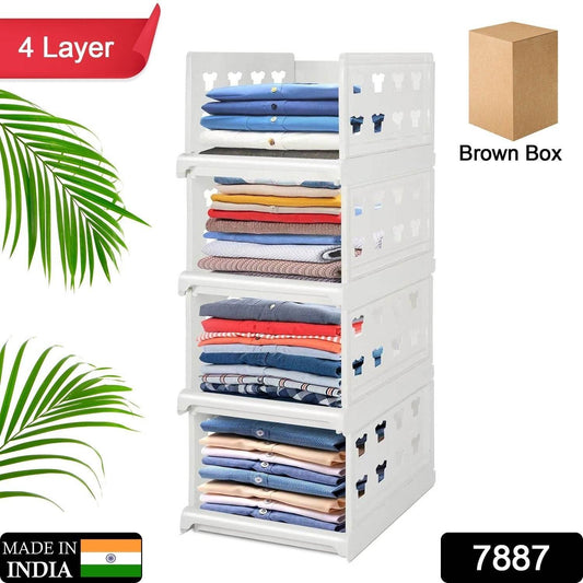 4 Layer Stackable Multifunctional Storage,for Clothes Foldable Drawer Shelf Basket Utility Cart Rack Storage Organizer Cart for Kitchen, Pantry Closet, Bedroom, Bathroom, Laundry (4 Layer 1 Pc) - infinityexculsivestore.com