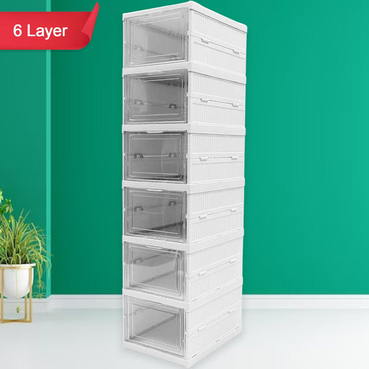 Stackable Multifunctional Storage, for Clothes Foldable Drawer Shelf Basket Utility Cart Rack Storage Organizer Cart for Kitchen, Pantry Closet, Bedroom, Bathroom, Laundry (6 Layer / 1 Pc) - infinityexculsivestore.com