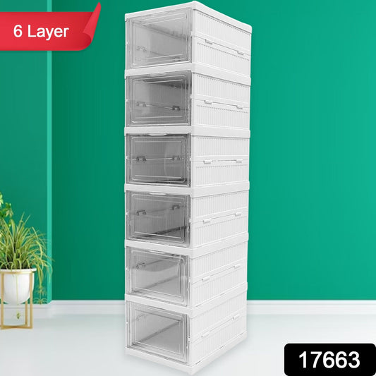 Stackable Multifunctional Storage, for Clothes Foldable Drawer Shelf Basket Utility Cart Rack Storage Organizer Cart for Kitchen, Pantry Closet, Bedroom, Bathroom, Laundry (6 Layer / 1 Pc) - infinityexculsivestore.com