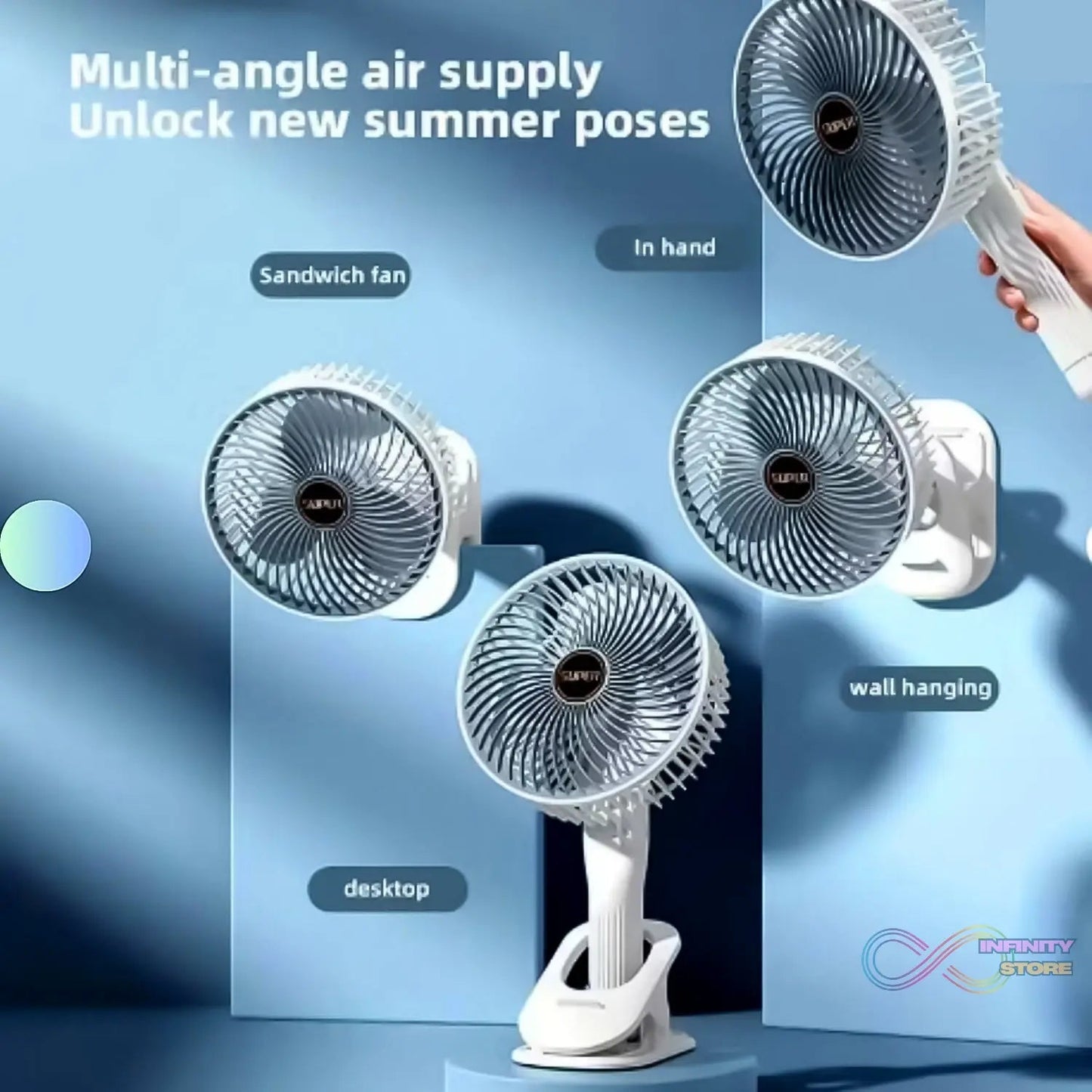 Multifunctional USB Desk Fan Clipped Fan (1 Pc / With Color Box) - infinityexculsivestore.com