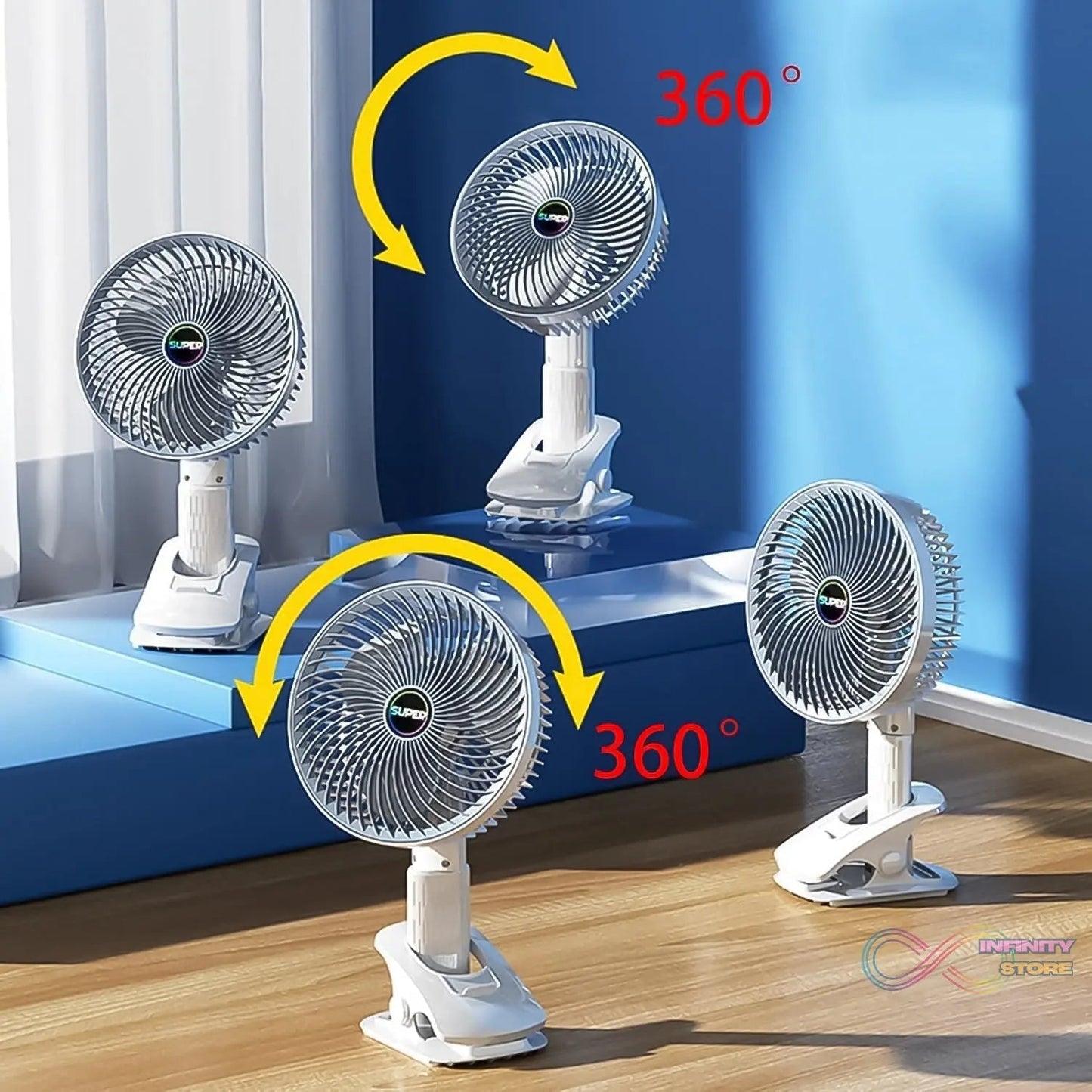 Multifunctional USB Desk Fan Clipped Fan (1 Pc / With Color Box) - infinityexculsivestore.com