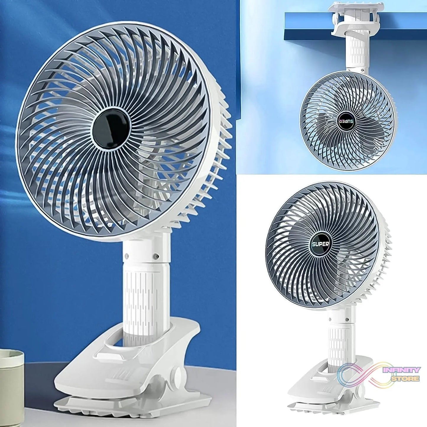 Multifunctional USB Desk Fan Clipped Fan (1 Pc / With Color Box) - infinityexculsivestore.com