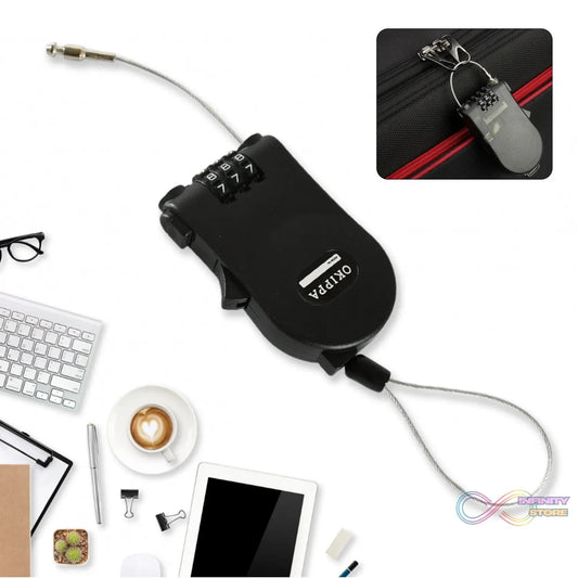Multifunctional cable lock with number code for travel, sports Etc. Retractable Wire Lock,Wire Black Shell Combination Password. - infinityexculsivestore.com
