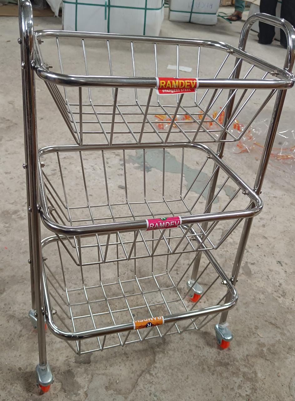 Multipurpose 3 Layer Stainless Steel Fruit & Vegetable 4 Stand Kitchen Trolley | Fruit Basket | Vegetable Basket | Onion Potato Rack For Kitchen | Vegetable Stand For Kitchen - infinityexculsivestore.com
