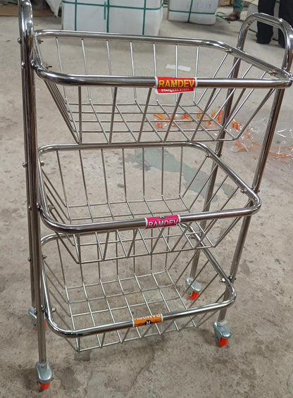 Multipurpose 3 Layer Stainless Steel Fruit & Vegetable 4 Stand Kitchen Trolley | Fruit Basket | Vegetable Basket | Onion Potato Rack For Kitchen | Vegetable Stand For Kitchen - infinityexculsivestore.com