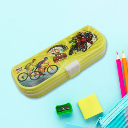 Multipurpose Compass Box, Pencil Box with 3 Compartments for School, Cartoon Printed Pencil Case for Kids, Birthday Gift for Girls & Boys - infinityexculsivestore.com
