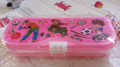 Multipurpose Compass Box, Pencil Box with 3 Compartments for School, Cartoon Printed Pencil Case for Kids, Birthday Gift for Girls & Boys - infinityexculsivestore.com