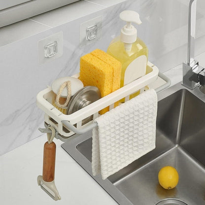 Multipurpose Platic Hanging Drain Rack Retractable Sponge Storage Hanging Rack With Adhesive Hook for Kitchen and Bathroom Dishcloth Holders Basket Drying Tray Organizer - infinityexculsivestore.com