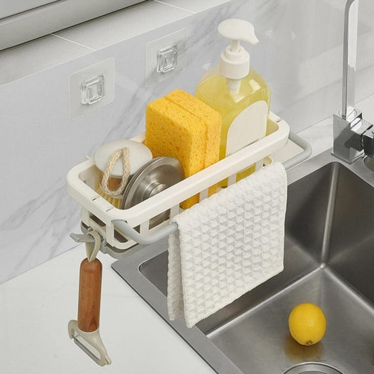 Multipurpose Platic Hanging Drain Rack Retractable Sponge Storage Hanging Rack With Adhesive Hook for Kitchen and Bathroom Dishcloth Holders Basket Drying Tray Organizer - infinityexculsivestore.com