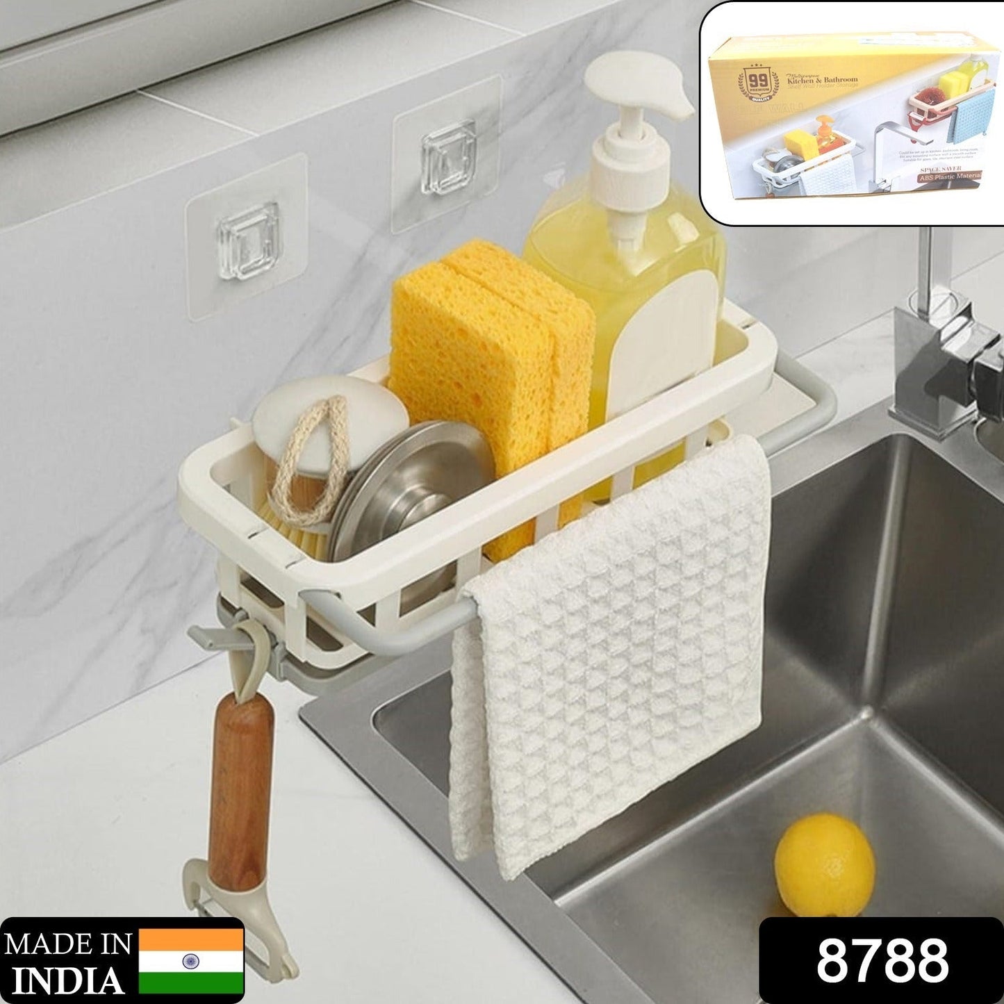 Multipurpose Platic Hanging Drain Rack Retractable Sponge Storage Hanging Rack With Adhesive Hook for Kitchen and Bathroom Dishcloth Holders Basket Drying Tray Organizer - infinityexculsivestore.com