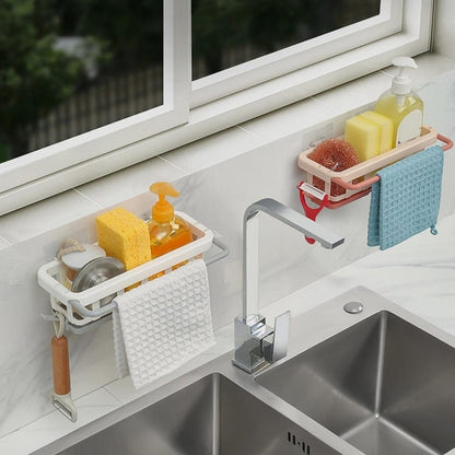 Multipurpose Platic Hanging Drain Rack Retractable Sponge Storage Hanging Rack With Adhesive Hook for Kitchen and Bathroom Dishcloth Holders Basket Drying Tray Organizer - infinityexculsivestore.com