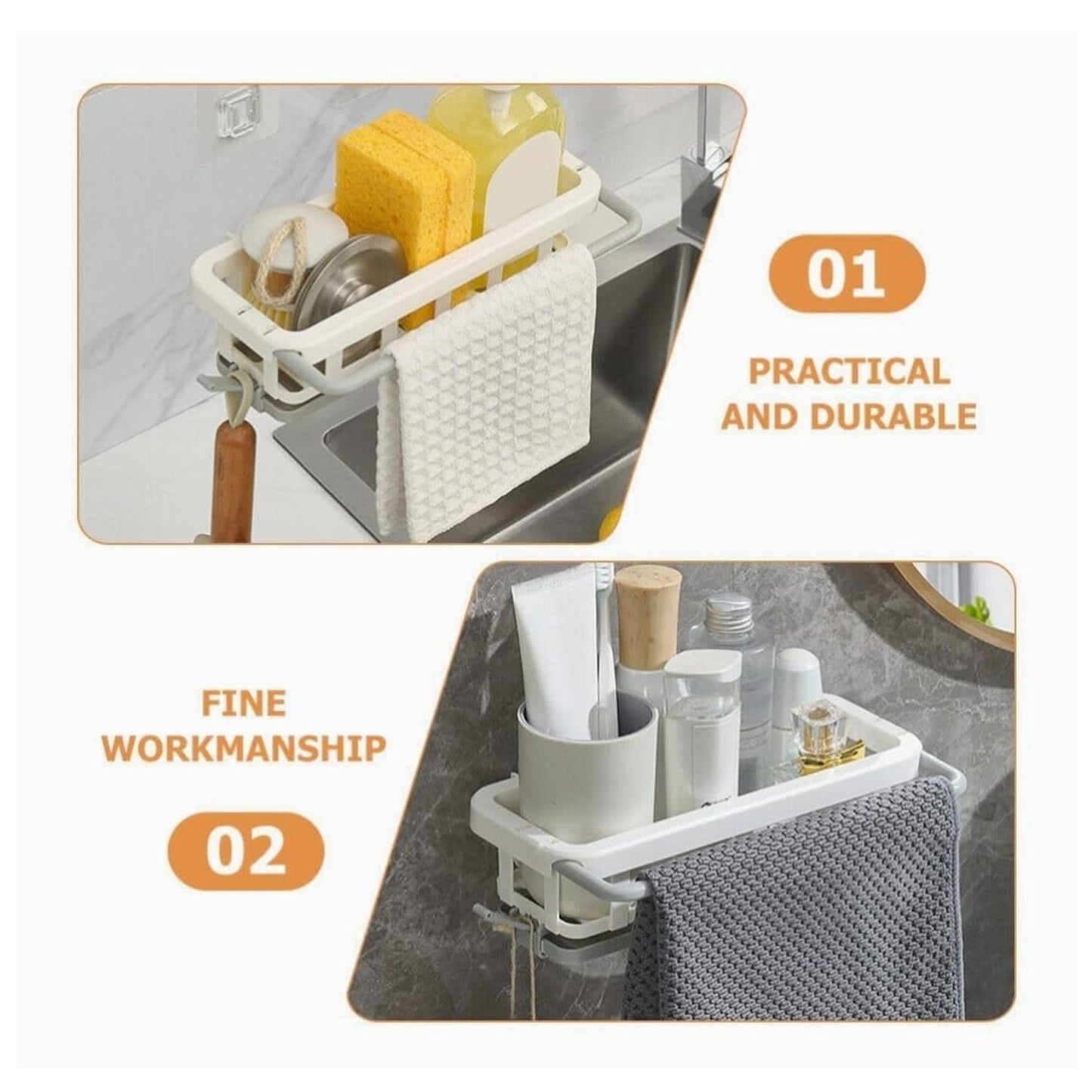 Multipurpose Platic Hanging Drain Rack Retractable Sponge Storage Hanging Rack With Adhesive Hook for Kitchen and Bathroom Dishcloth Holders Basket Drying Tray Organizer - infinityexculsivestore.com