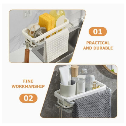 Multipurpose Platic Hanging Drain Rack Retractable Sponge Storage Hanging Rack With Adhesive Hook for Kitchen and Bathroom Dishcloth Holders Basket Drying Tray Organizer - infinityexculsivestore.com
