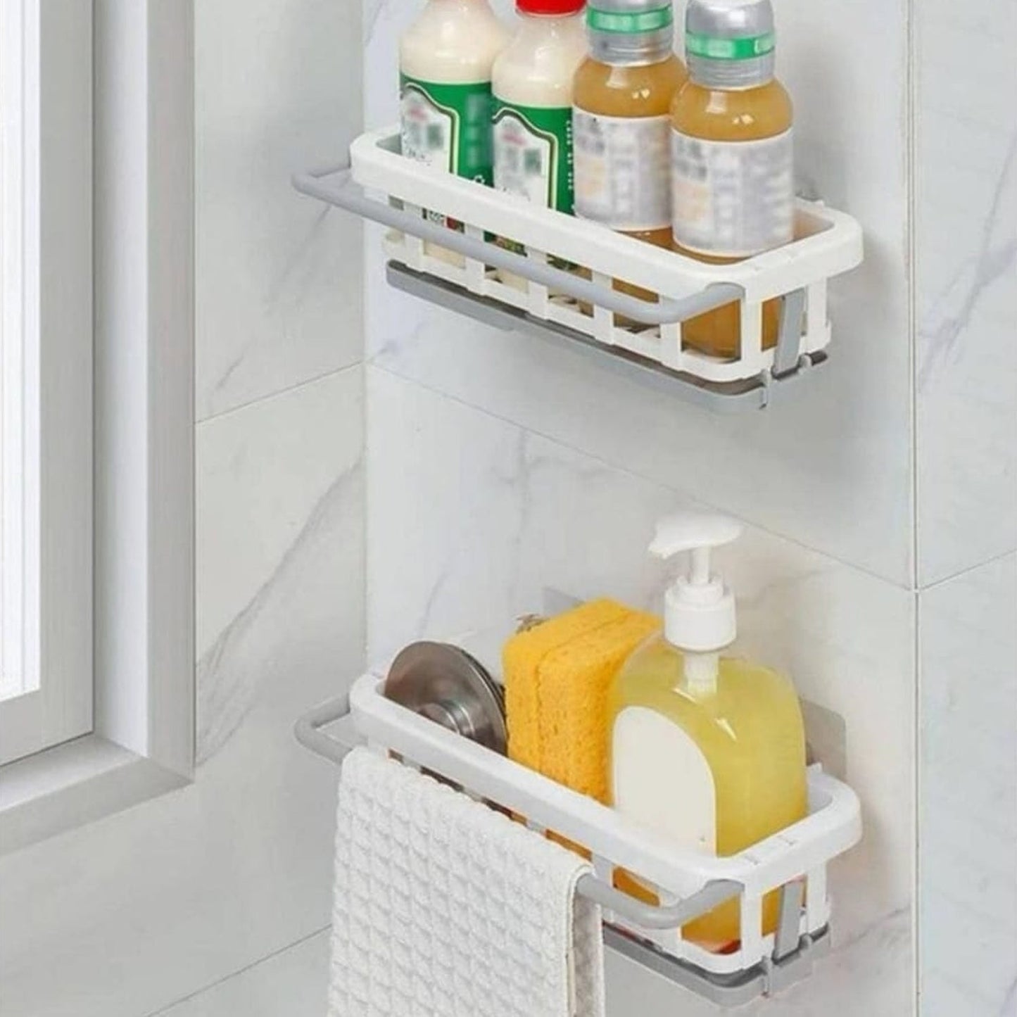 Multipurpose Platic Hanging Drain Rack Retractable Sponge Storage Hanging Rack With Adhesive Hook for Kitchen and Bathroom Dishcloth Holders Basket Drying Tray Organizer - infinityexculsivestore.com