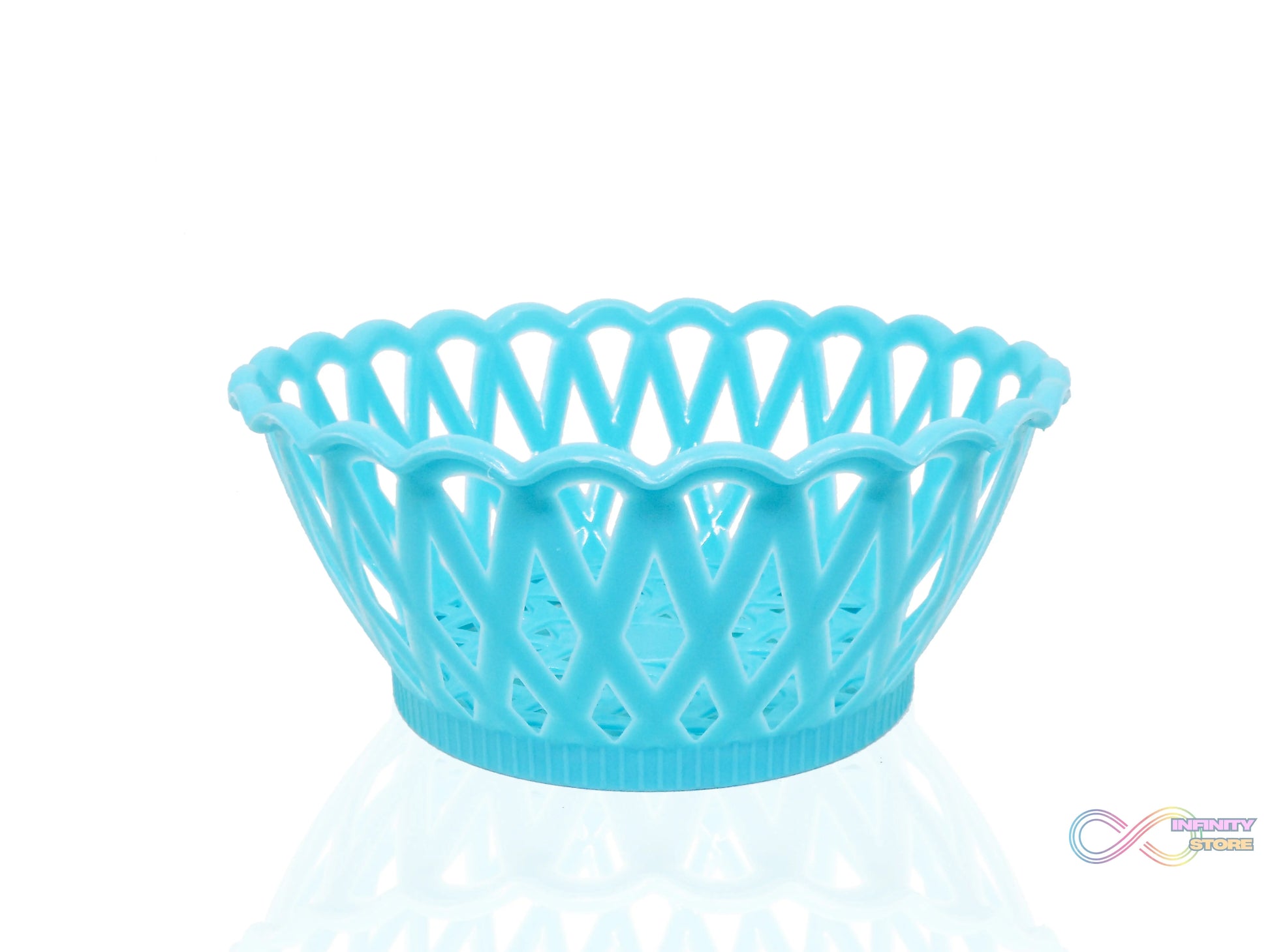 Multipurpose round plastic trays for storing and organizing items.