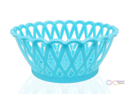Plastic baskets in round shape for versatile storage.