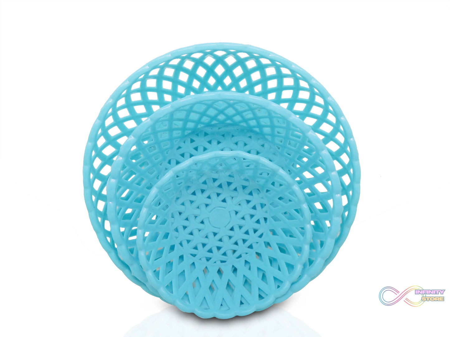 Durable round plastic trays for organizing and storage.