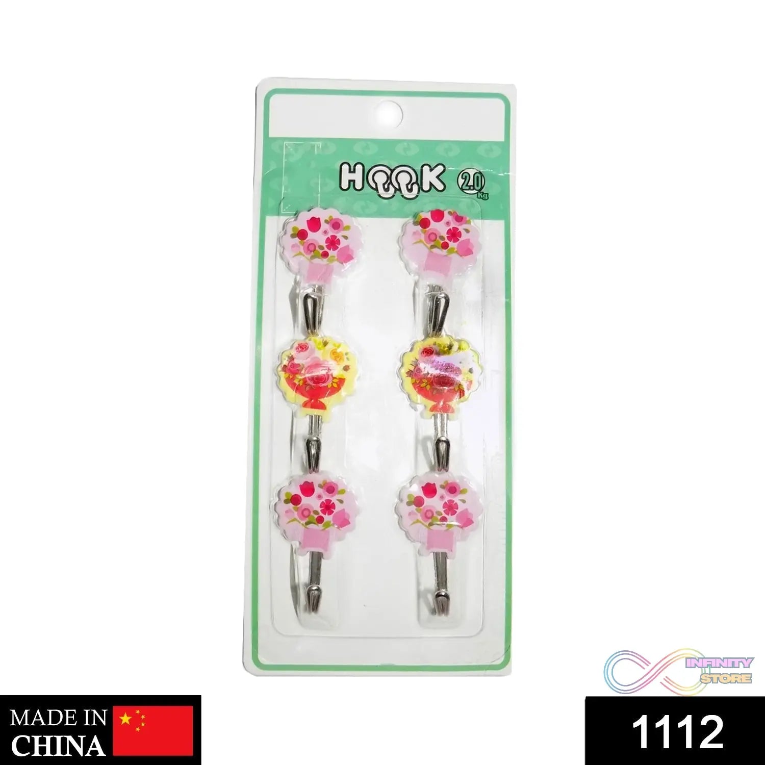 Durable self-adhesive wall hooks, pack of 6.