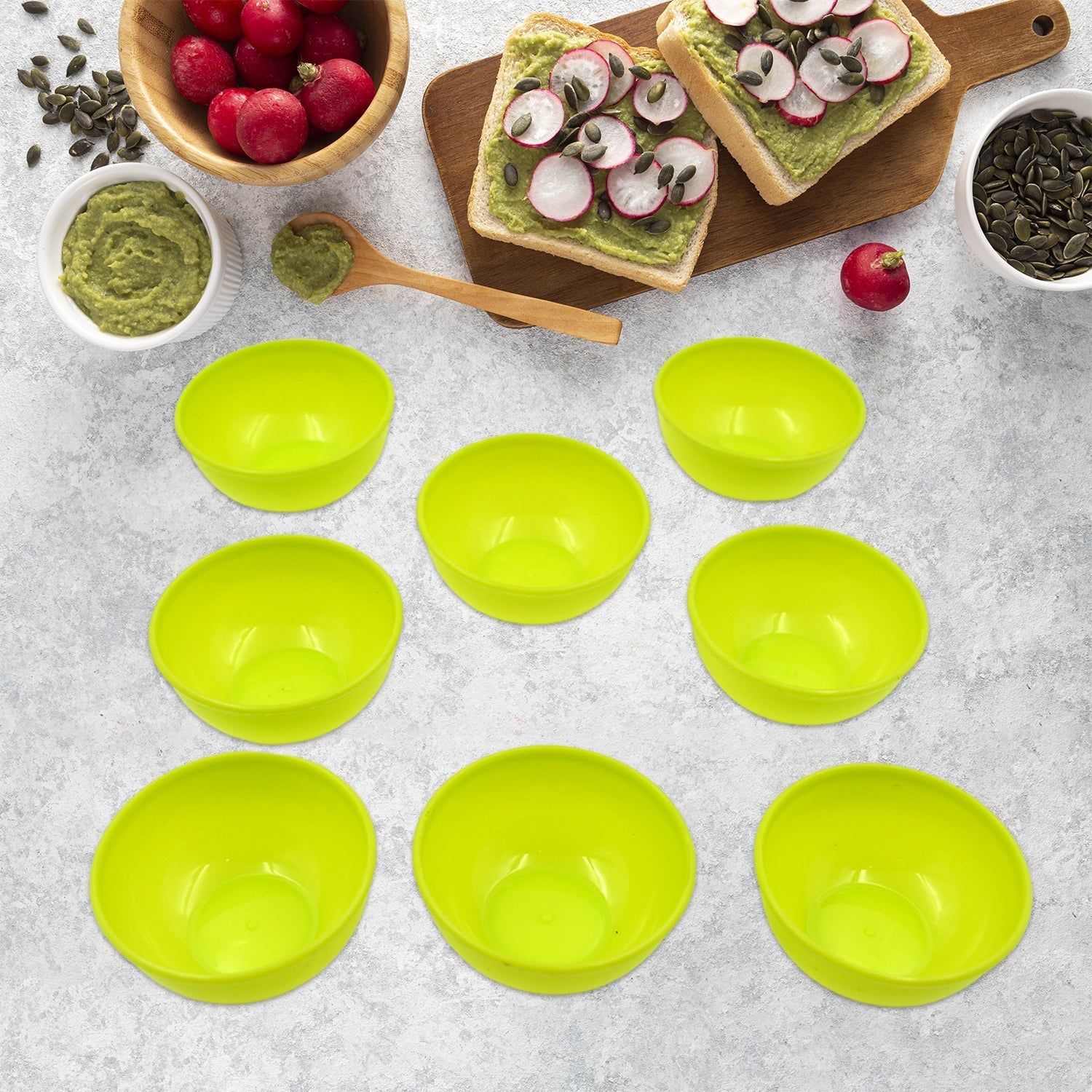 Multipurpose Small Round Plastic Bowl / Katori, Microwave Safe Reusable Lightweight Bowl, Dishwasher Safe Chutney Bowl (8 Pcs Set) - infinityexculsivestore.com
