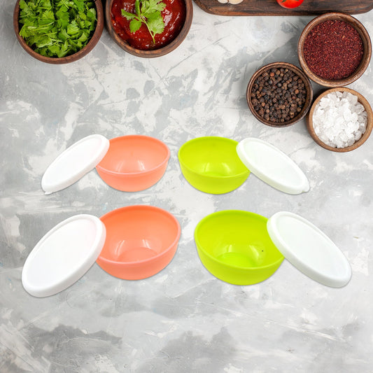 Multipurpose Small Round Plastic Bowl / Katori With Lid, Microwave Safe Reusable Lightweight Bowl, Dishwasher Safe Chutney Bowl (4 Pcs Set) - infinityexculsivestore.com