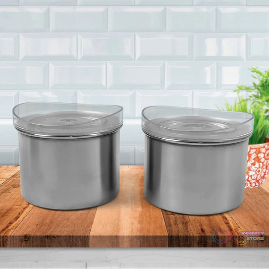 Multipurpose Stainless Steel Airtight Containers with See Through Lid (2 Pc / 500 ML) - infinityexculsivestore.com