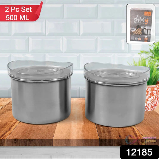 Multipurpose Stainless Steel Airtight Containers with See Through Lid (2 Pc / 500 ML) - infinityexculsivestore.com