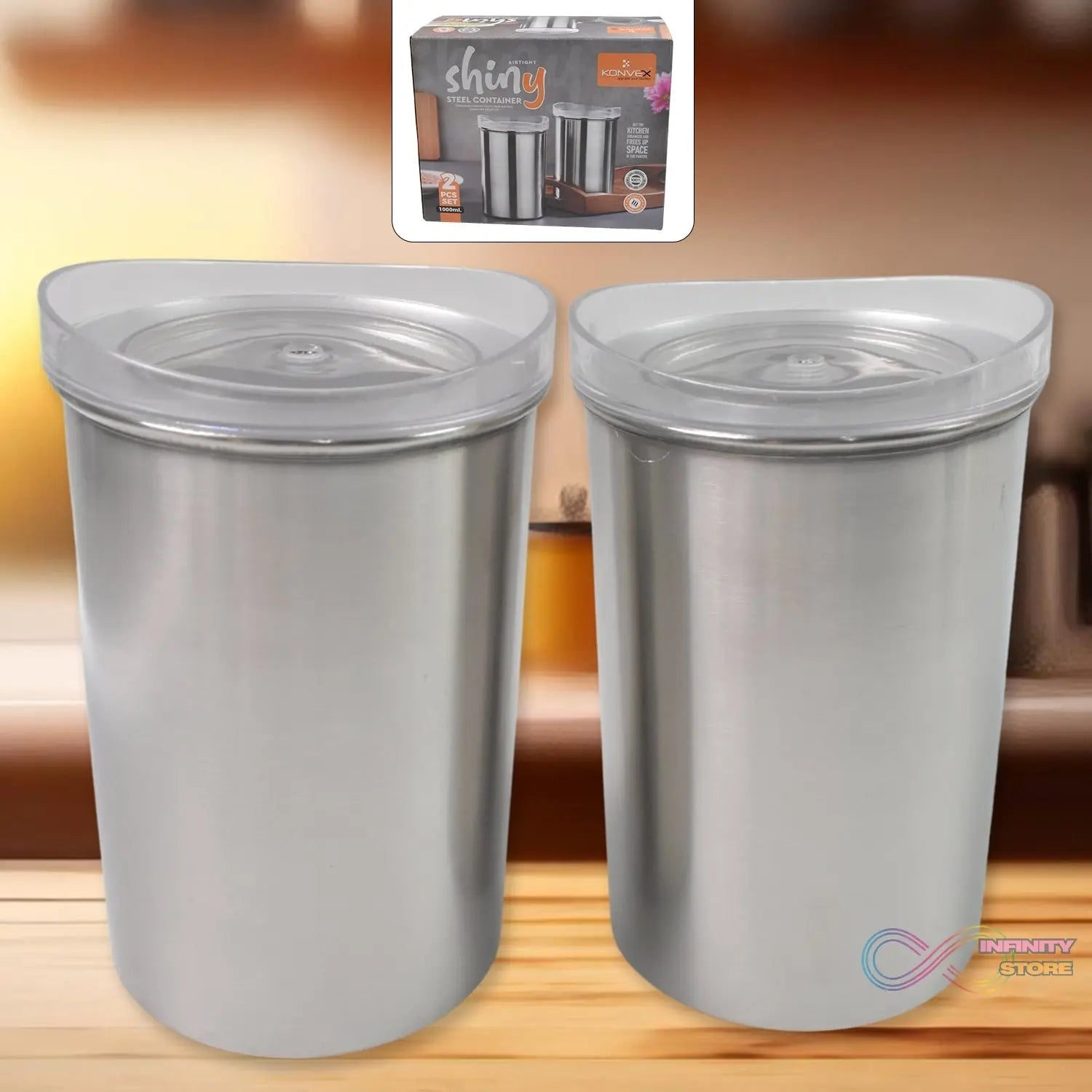 Multipurpose Stainless Steel Airtight Containers with See Through Lid (2 Pc Set / 1000 ML) - infinityexculsivestore.com