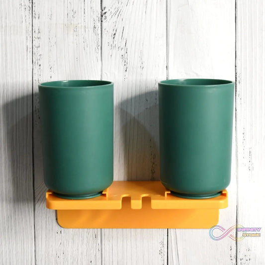 Multipurpose Wall Mount Toothbrush Holder Plastic Stand With 2 Cup (1 Set) - infinityexculsivestore.com