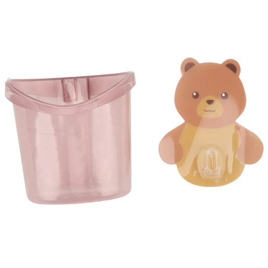 Multipurpose Wall Mount Toothbrush Holder Plastic Stand for Toothpaste, Comb, Brush, Cream, Lotion Kids Bathroom Cup Drain Waterproof Self - Adhesive, Teddy Bear - infinityexculsivestore.com