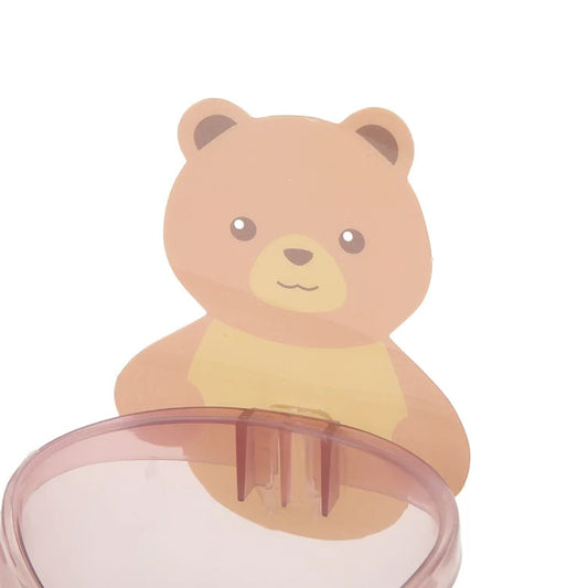 Multipurpose Wall Mount Toothbrush Holder Plastic Stand for Toothpaste, Comb, Brush, Cream, Lotion Kids Bathroom Cup Drain Waterproof Self - Adhesive, Teddy Bear - infinityexculsivestore.com