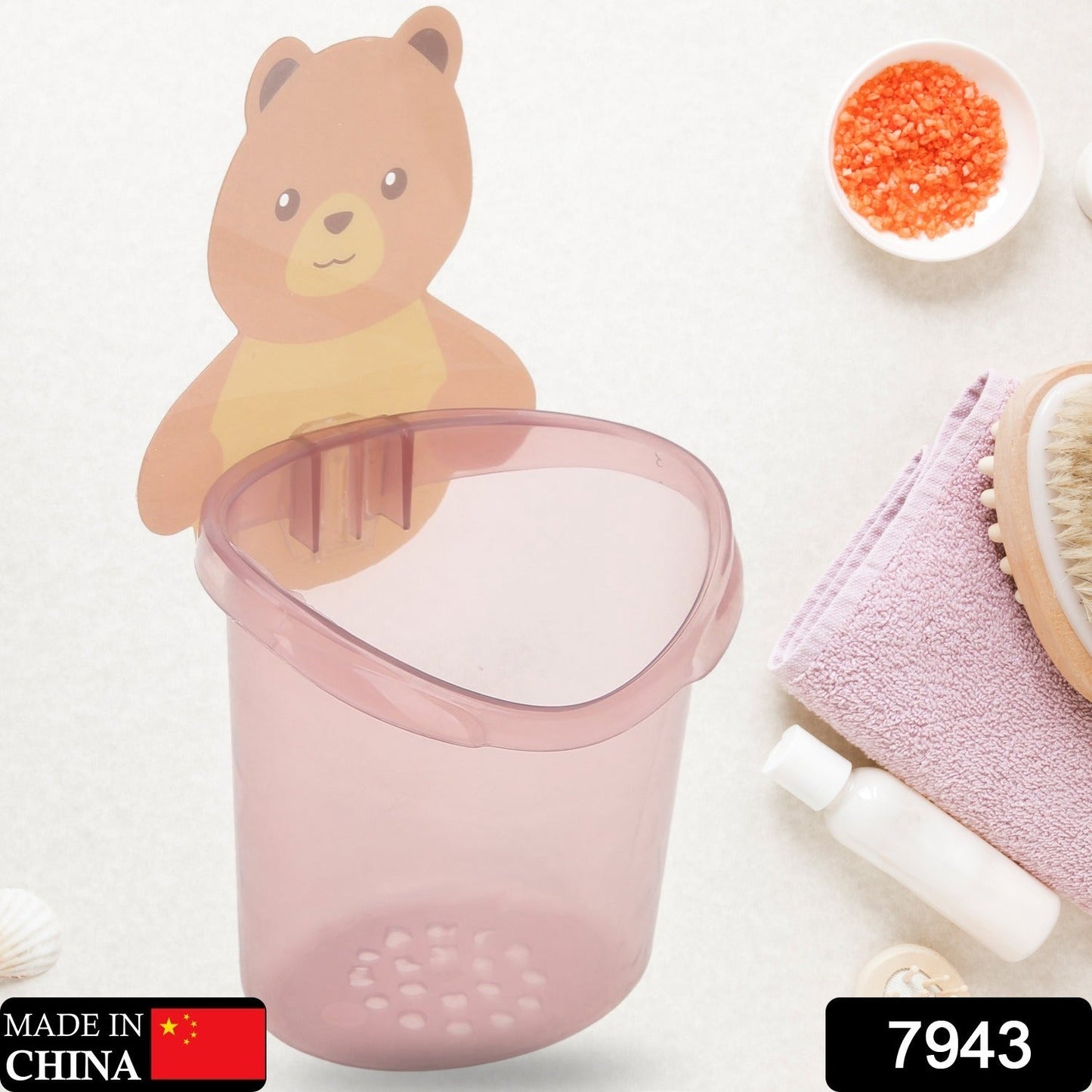 Multipurpose Wall Mount Toothbrush Holder Plastic Stand for Toothpaste, Comb, Brush, Cream, Lotion Kids Bathroom Cup Drain Waterproof Self - Adhesive, Teddy Bear - infinityexculsivestore.com